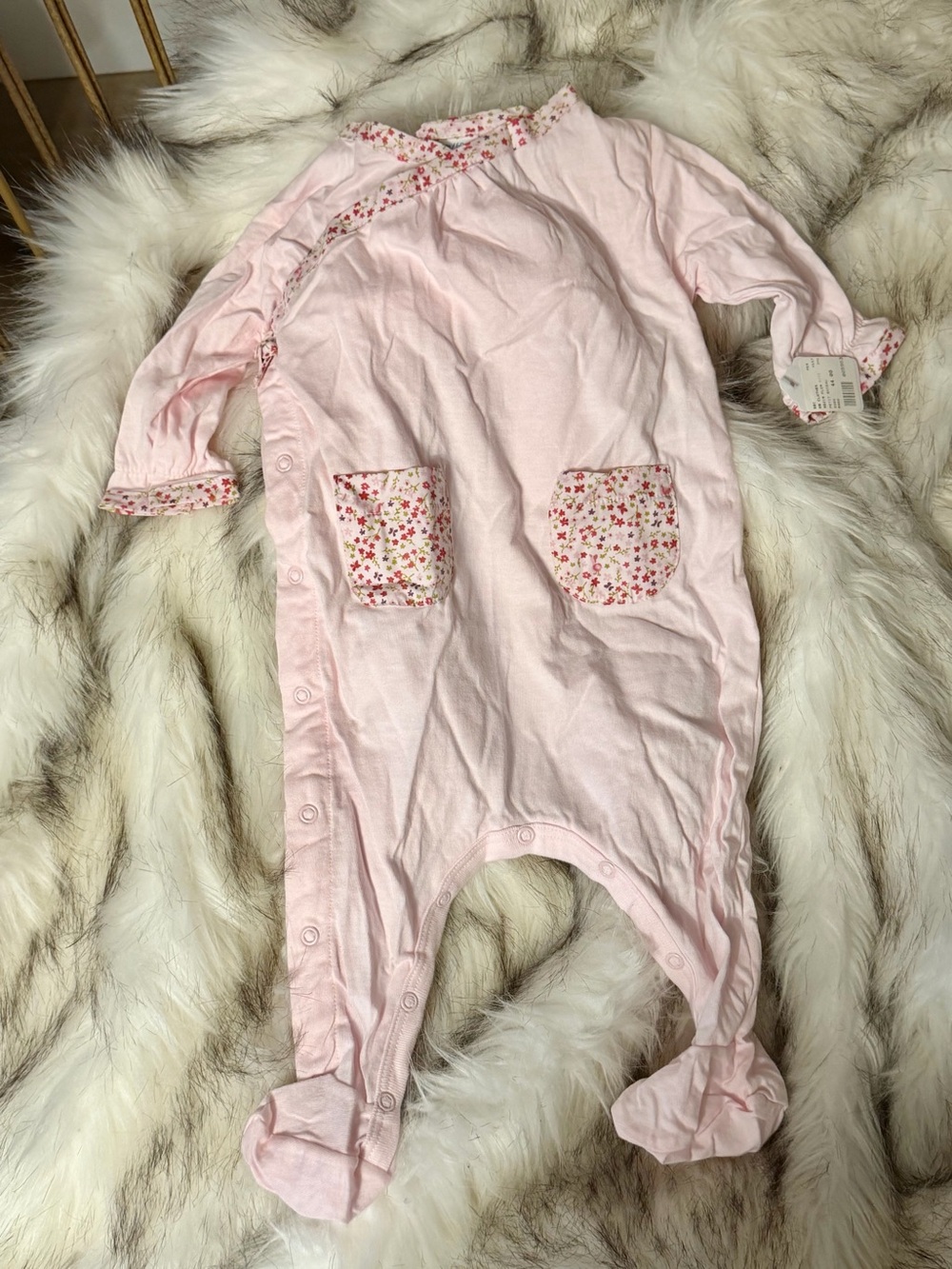 NWT Petit Bateau Baby Pink Floral-Trim One-Piece Romper